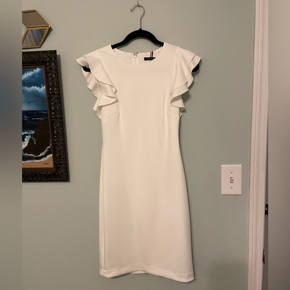 Tommy Hilfiger Flutter sleeve scuba sheath dress - White